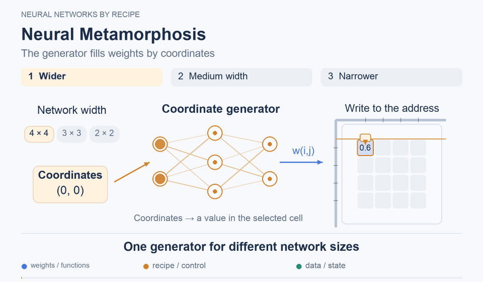 Neural Metamorphosis: One generator for different network sizes